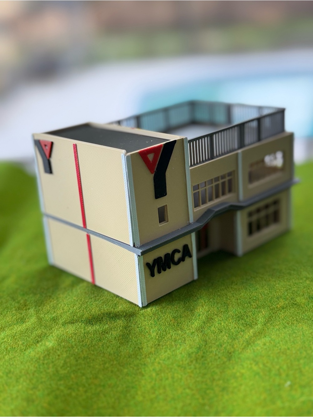 n scale 4 story YMCA  town building Recreational Gym Train Layout Diorama